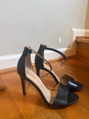 ALDO Black Open-Toe Ankle-Strap Stiletto Heels